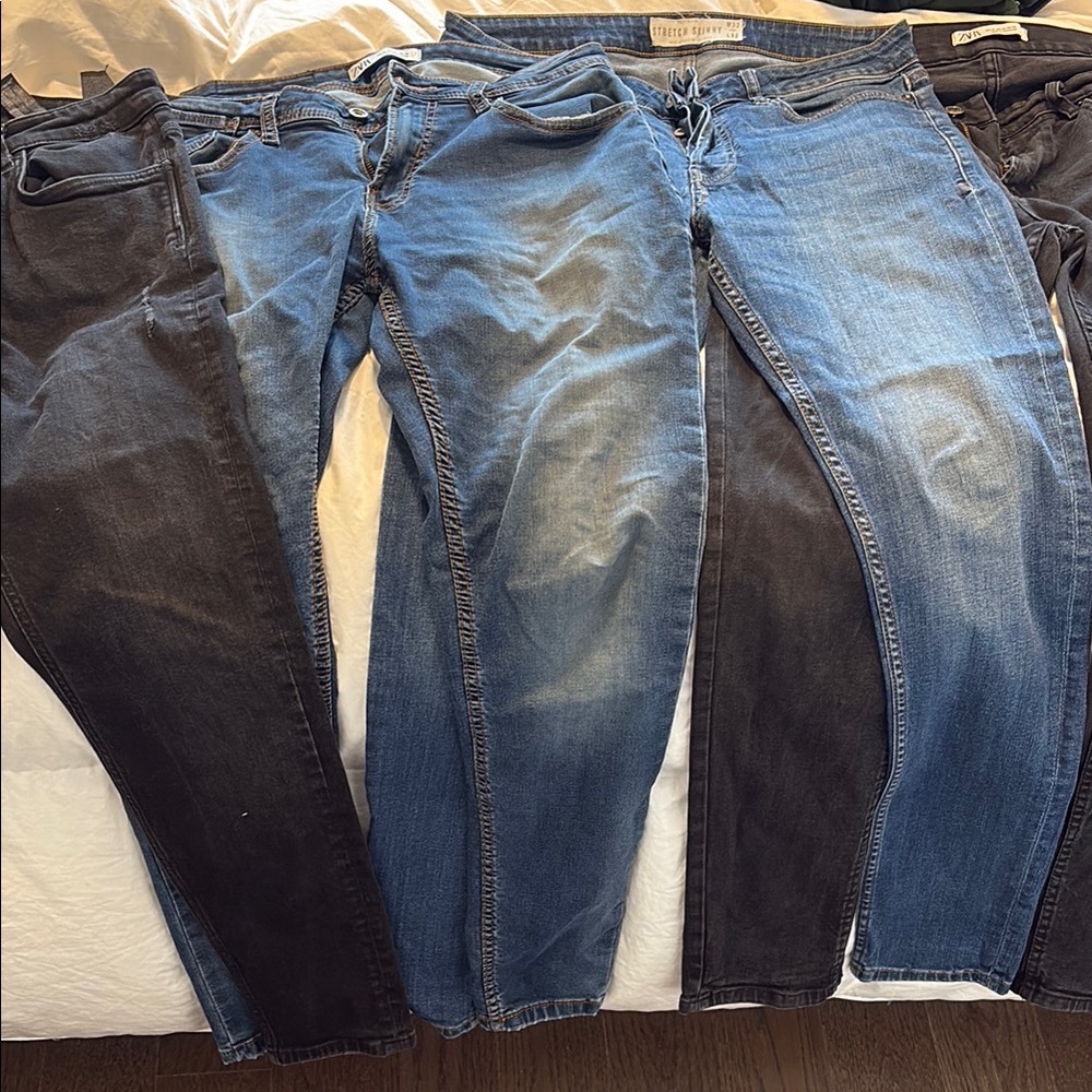 Four Zara black/blue Skinny Jeans with Distressed Details